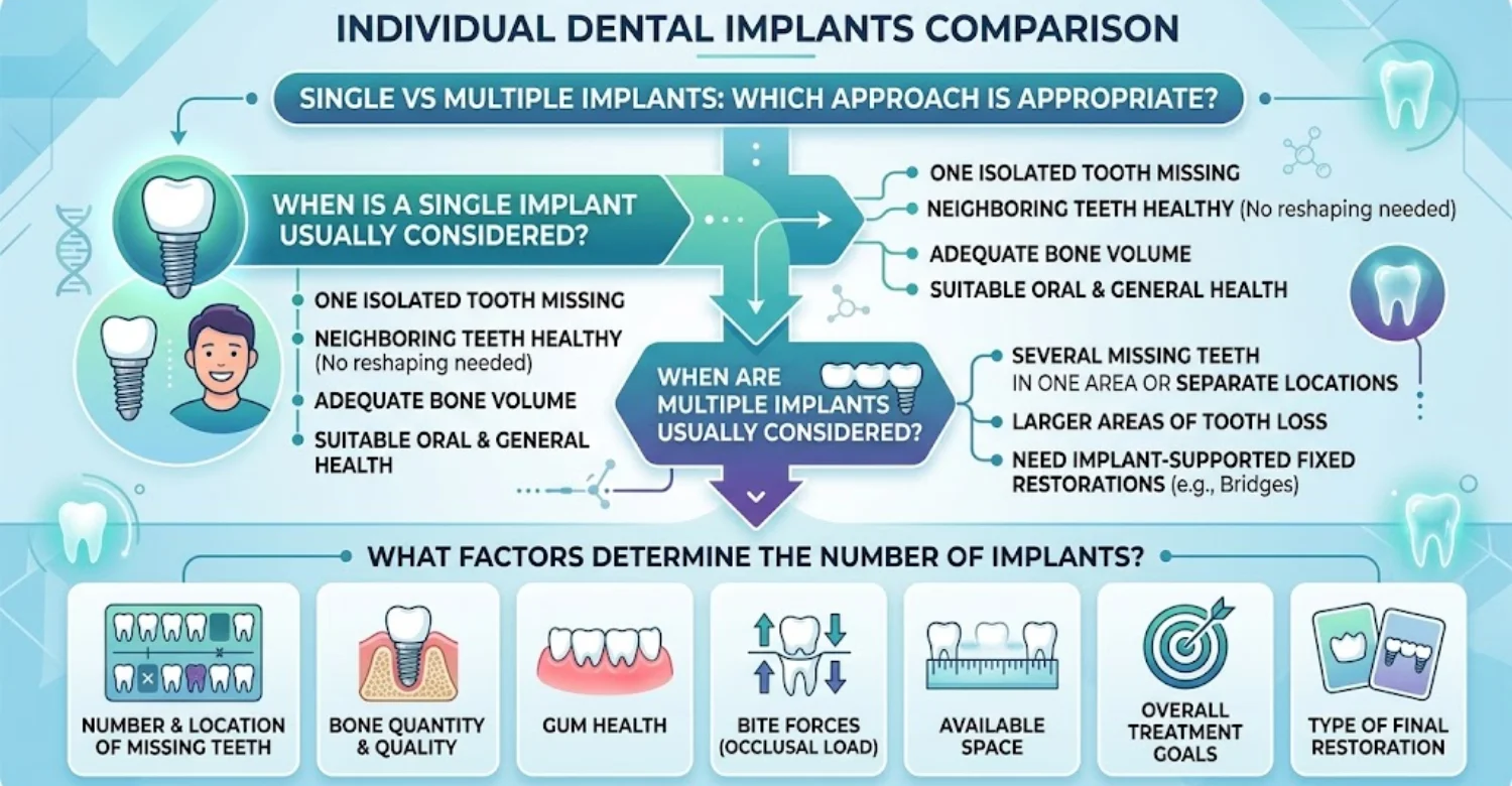Pont sur implants par rapport à des couronnes sur implants individuels